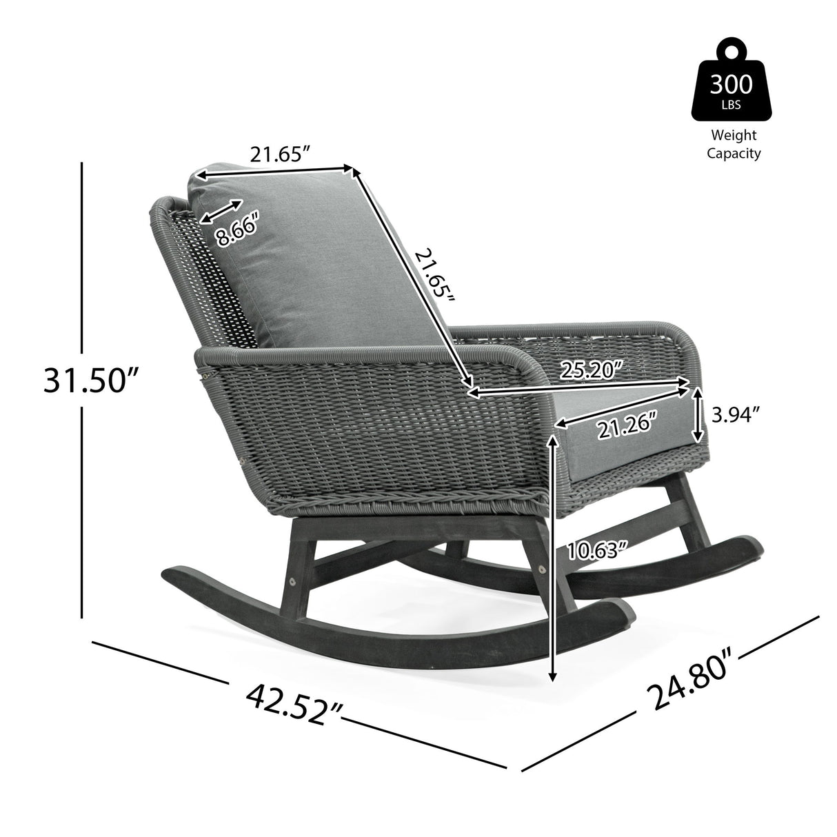 Contemporary Minimalist Wicker Rocking Chair With Soft Polyester Cushions
