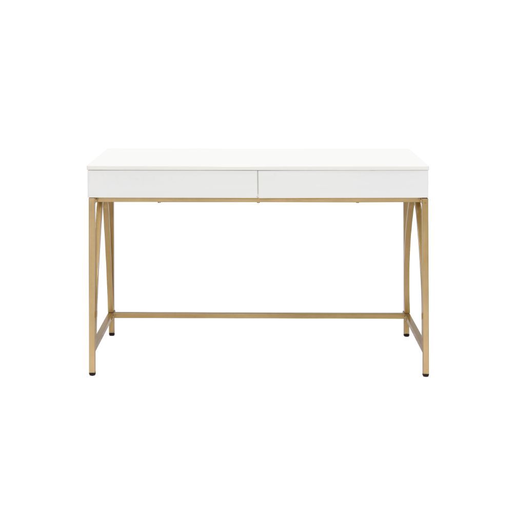 Lightmane - Desk - White High Gloss & Gold