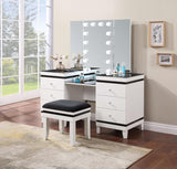 Talei 6-Drawer Vanity Set with Tri-Panel Lighted Mirror, Black & White Modern Glam Makeup Desk with Crystal Knobs and Tapered Legs for Bedroom