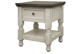 Stone - End Table With 1 Drawer And Shelf - Antiqued Ivory / Weathered Gray