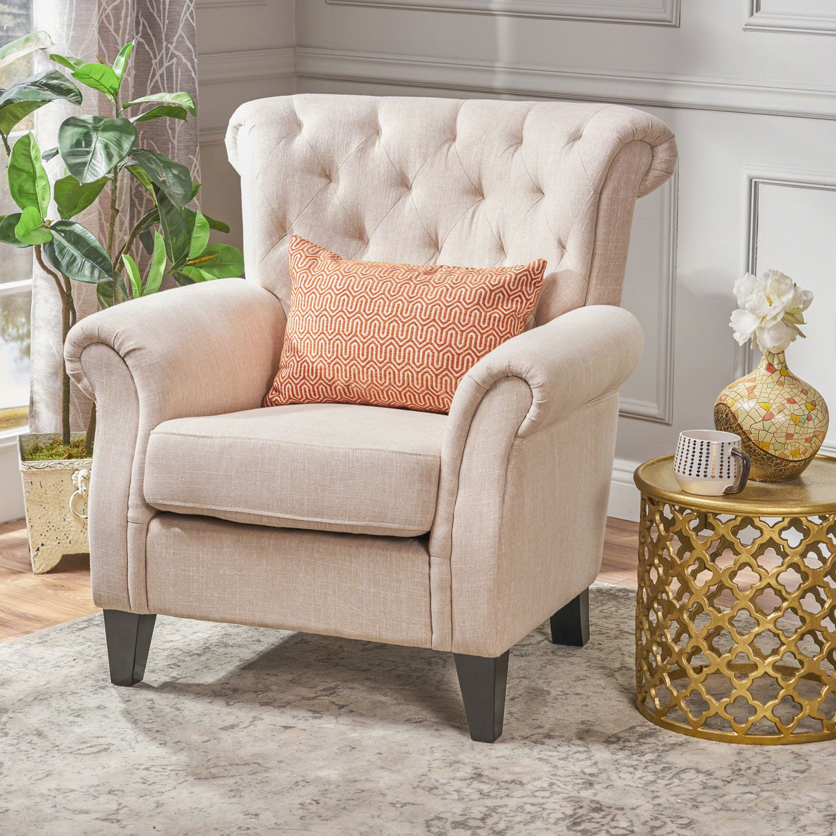 Springfield - Tufted Club Chair Stylish Upholstery - Light Beige
