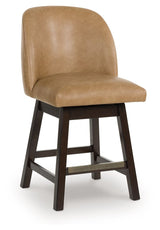 Neymorton - Dark Grayish Brown - Upholstered Swivel Faux Leather Barstool (Set of 2)