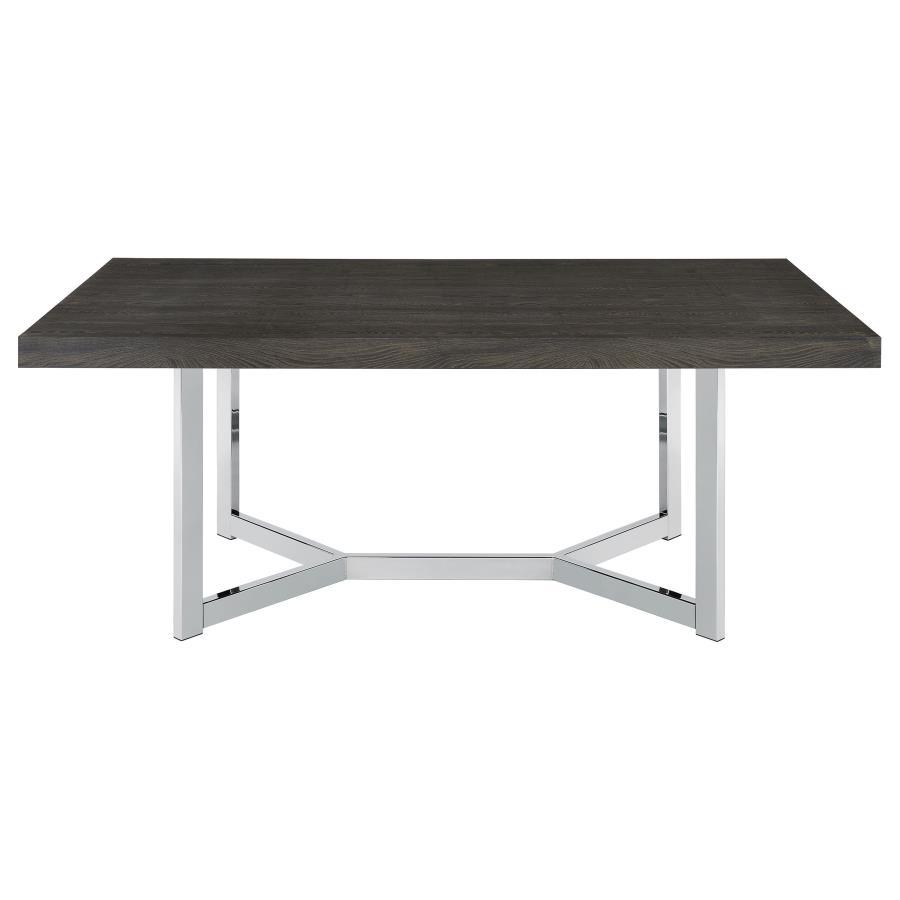 Benson - Rectangular Trestle Base Dining Table - Dark Oak And Chrome