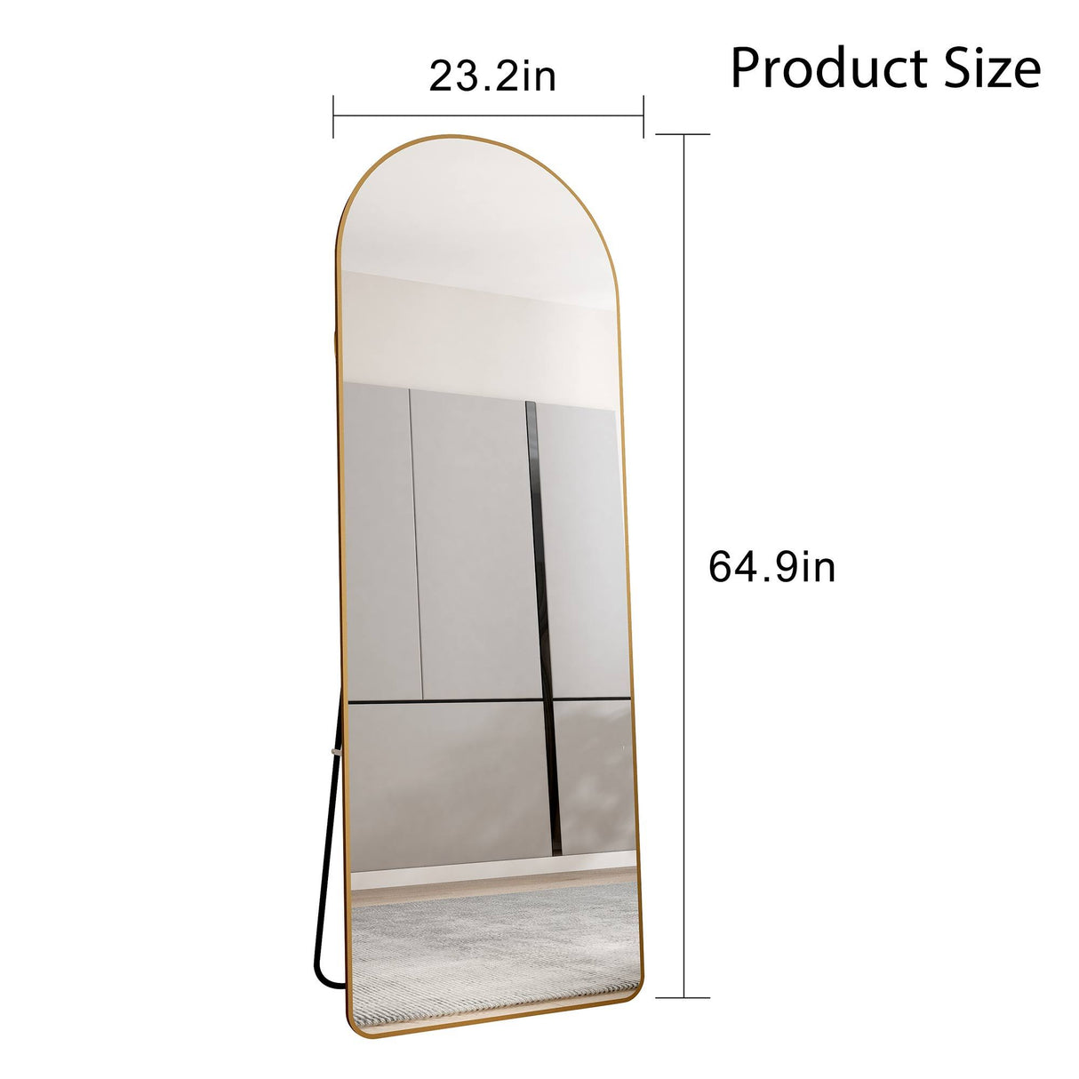 Modern Aluminum Alloy Metal Frame Arched Floor Mirror