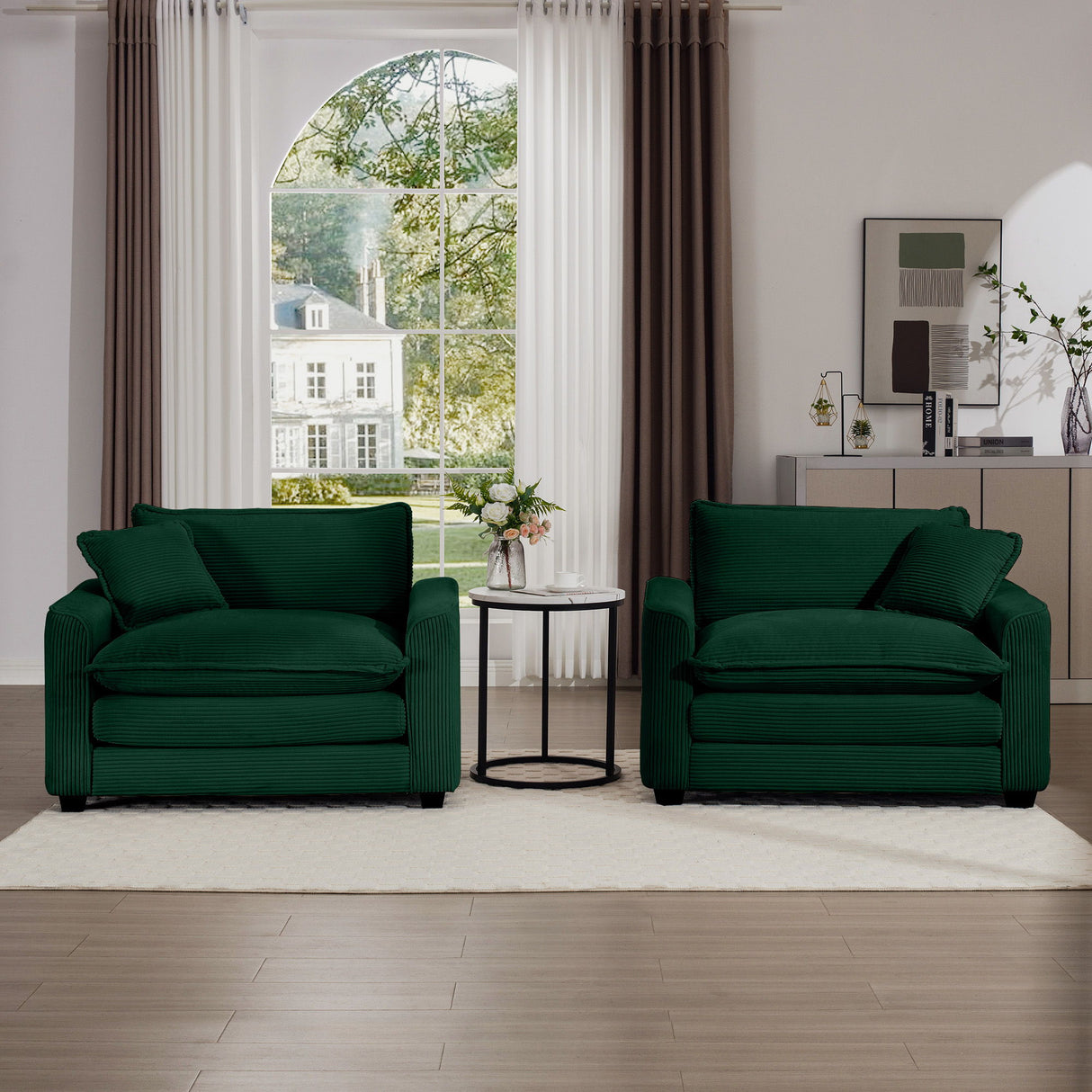 Modern Classic Corduroy Fabric Single Chair Deep Seat Sofa With Pillow