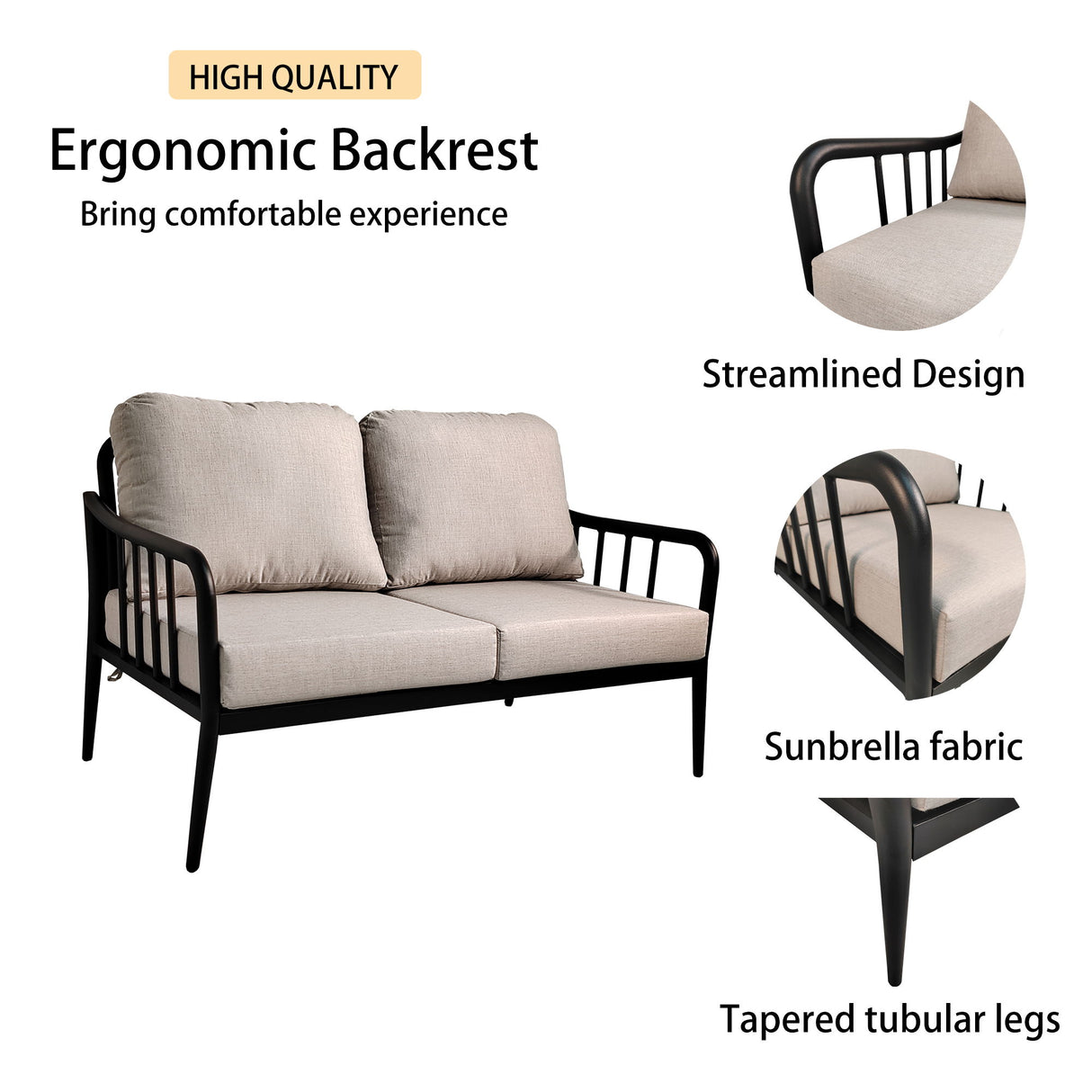 Outdoor Patio Modern Set With Removable Sunbrella Cushions And Table