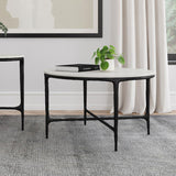 Hermas - Round Genuine Marble Top Metal Coffee Table - White