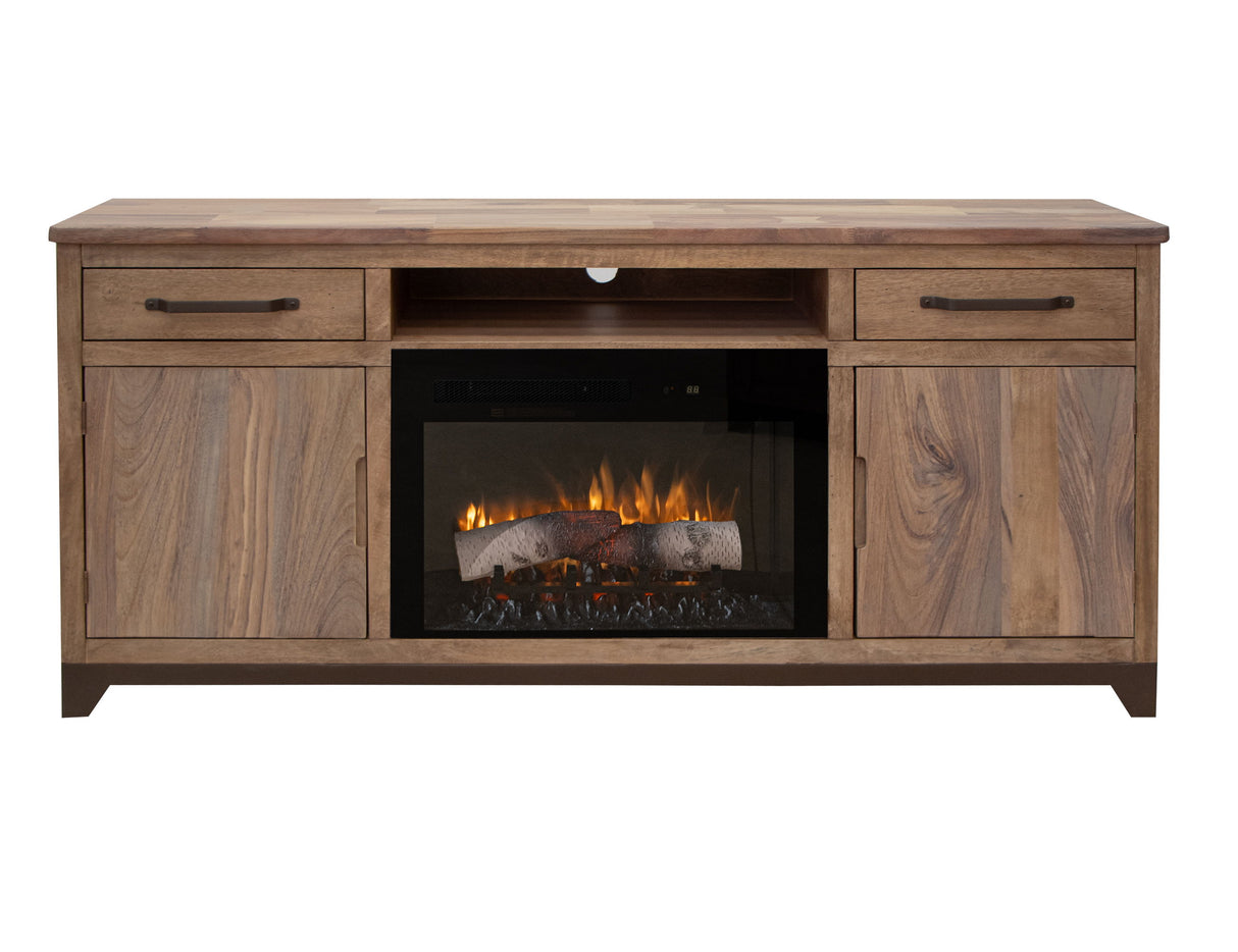 Natural Parota - 70" Electric Fireplace - Dark Brown