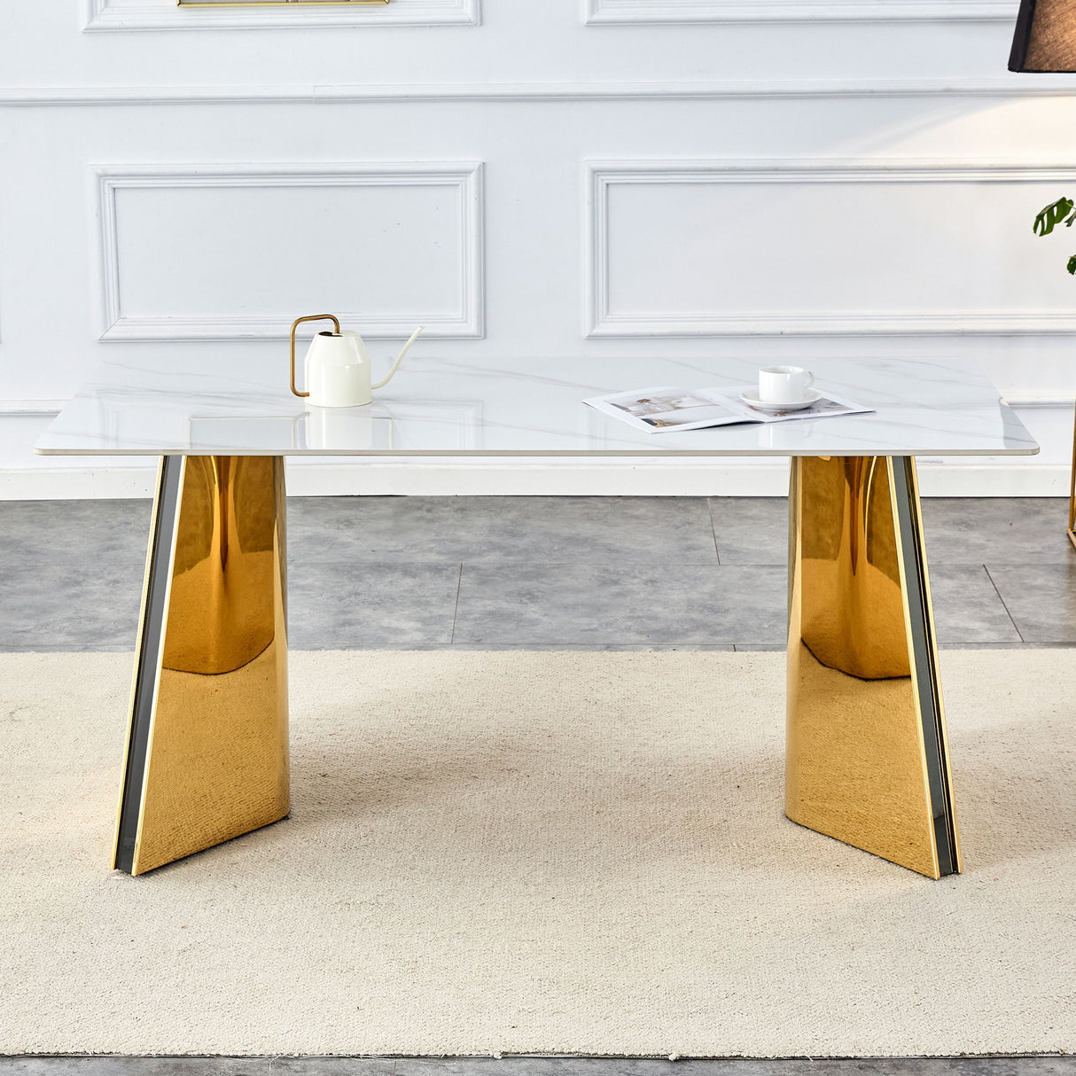 Luxurious Dining Table With Stainless Steel Butterfly Legs, Scratch & Heat Resistant