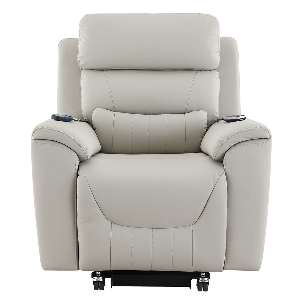 Marsha - Power Recliner With Lift & Massage - Light Gray Silicone Synthetic Leather