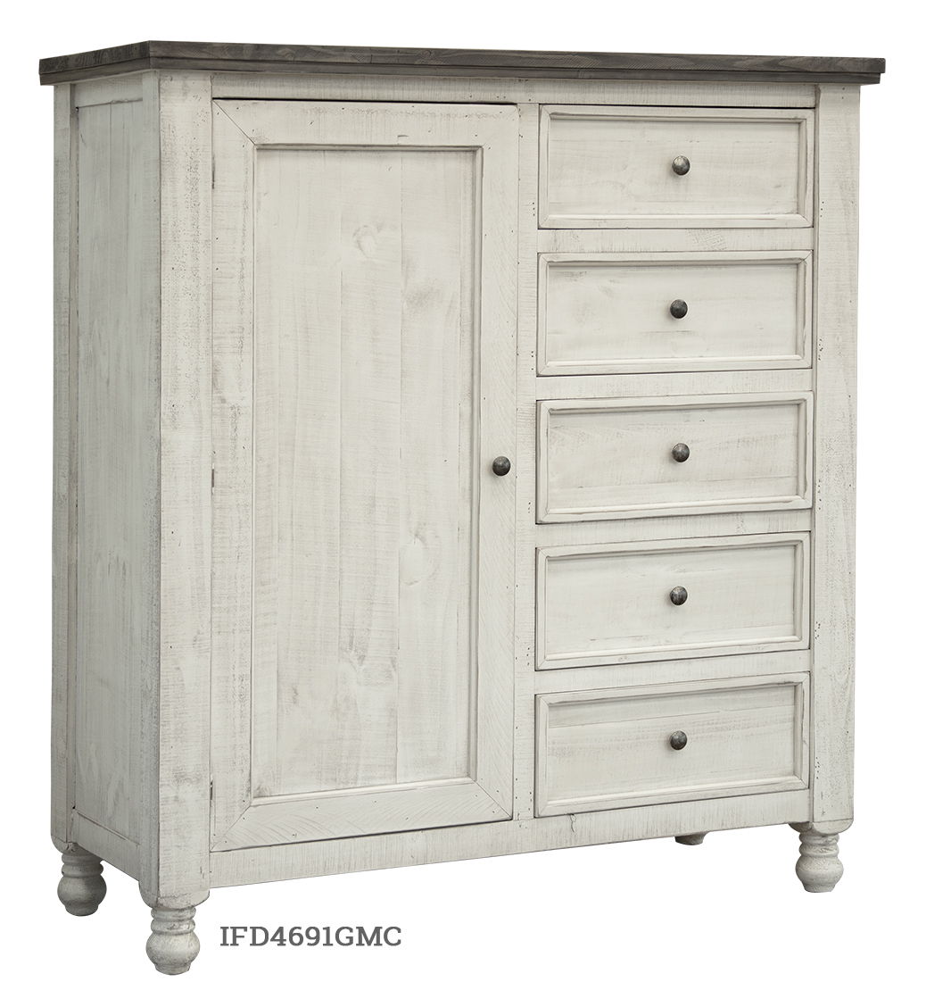 Stone - Chest With 5 Drawer / 1 Door - Antiqued Ivory / Weathered Gray