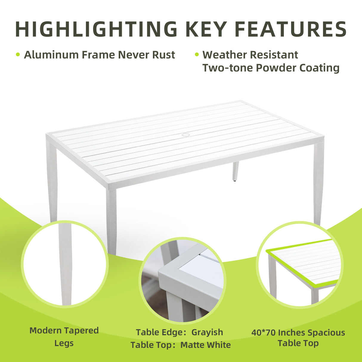 Outdoor Patio Dining Table With Tapered Feet & Umbrella Hole