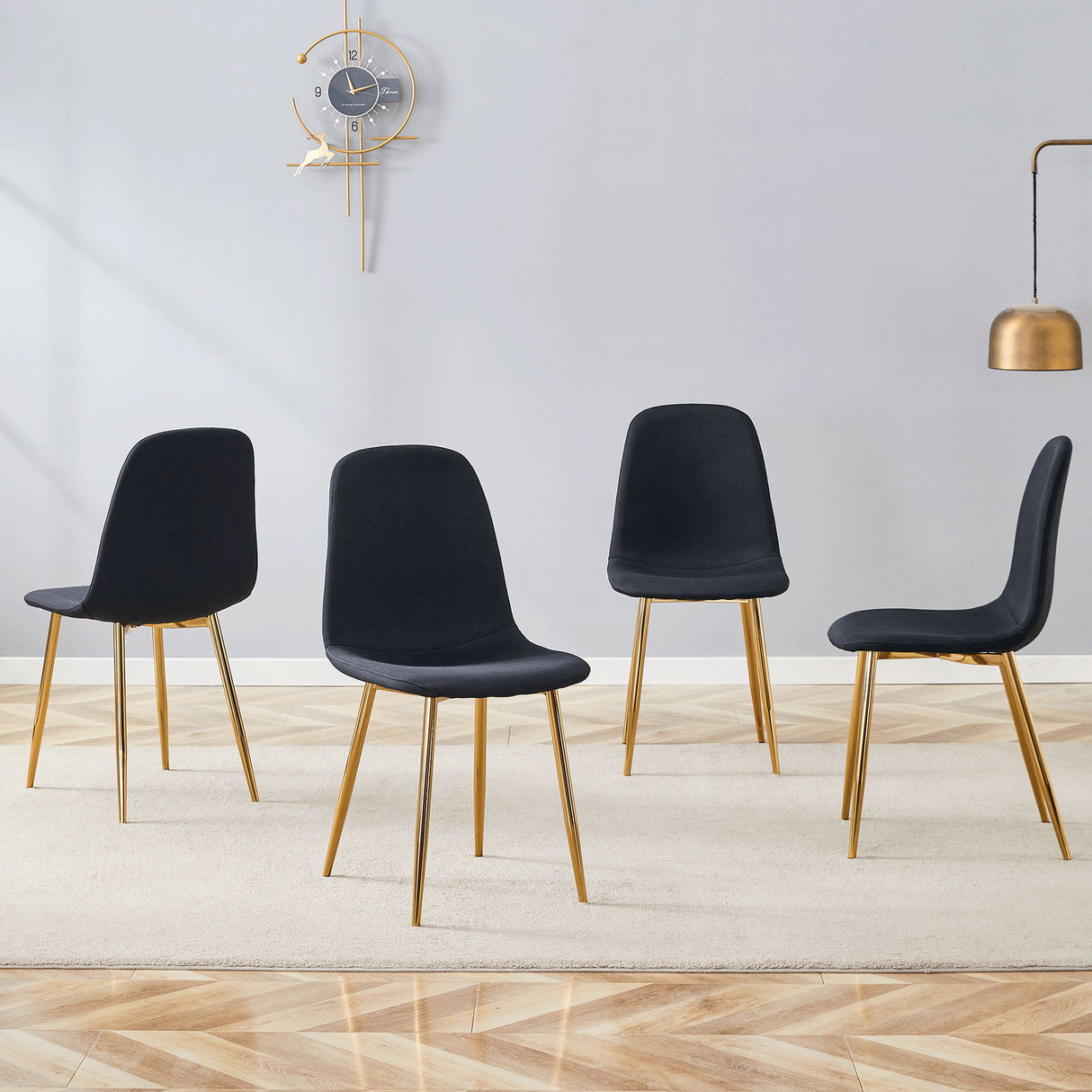 Luxury Simple Chair (Set of 4) Linen Cotton High Resilience Dining Chair With Metal en Legs - Black / Gold