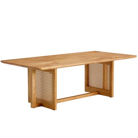 Chinese Style White Solid Wood And Imitation Rattan Coffee Table
