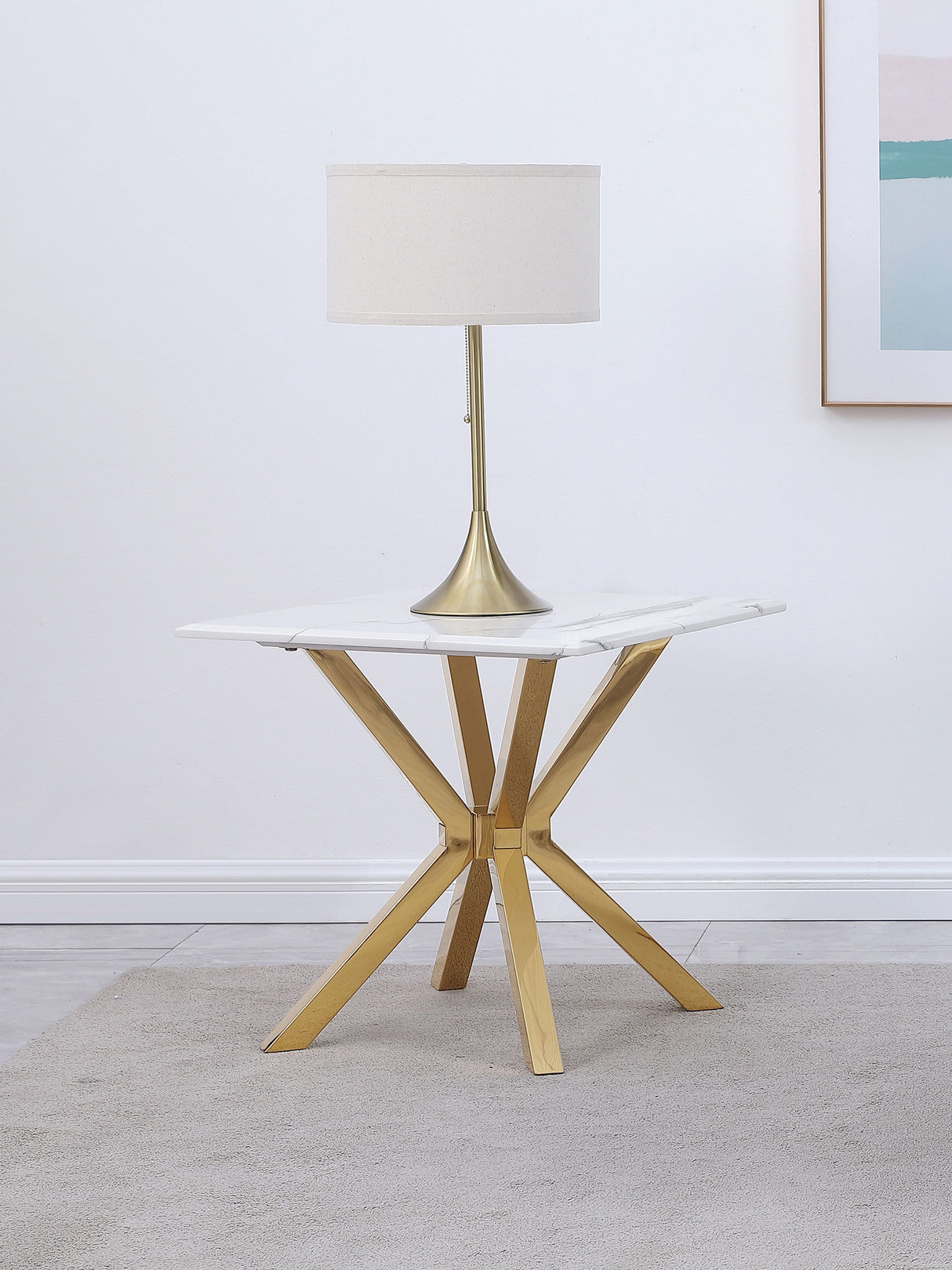 Visalia - Faux Marble Top Stainless Steel End Table - Gold