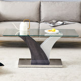 Artistic Rectangular Coffee Table With Tempered Glass Countertop