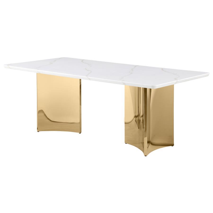 Telvin - Rectangular Marble Top Dining Table White - White Marble