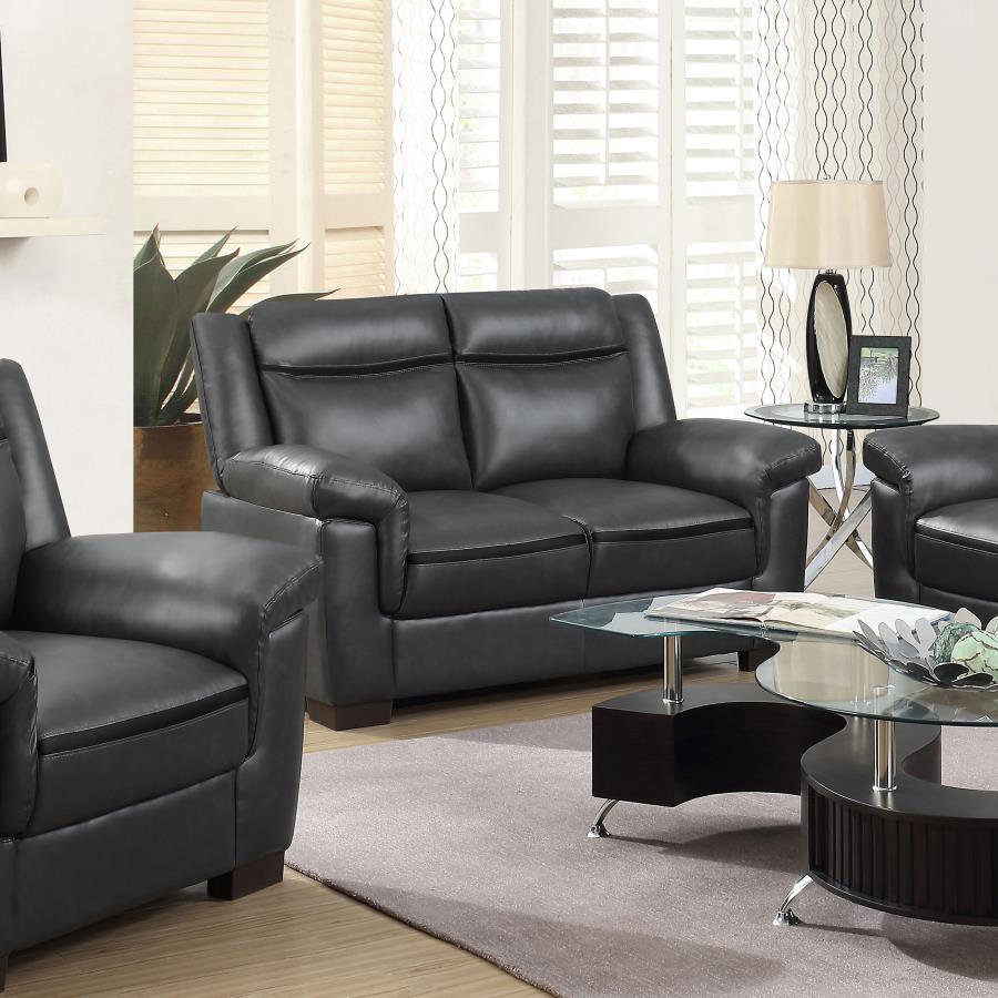 Arabella Upholstered Padded Arm Loveseat – Modern Gray Faux Leather Living Room Seating with Contrasting Stitching and Cozy Cushioned Comfort