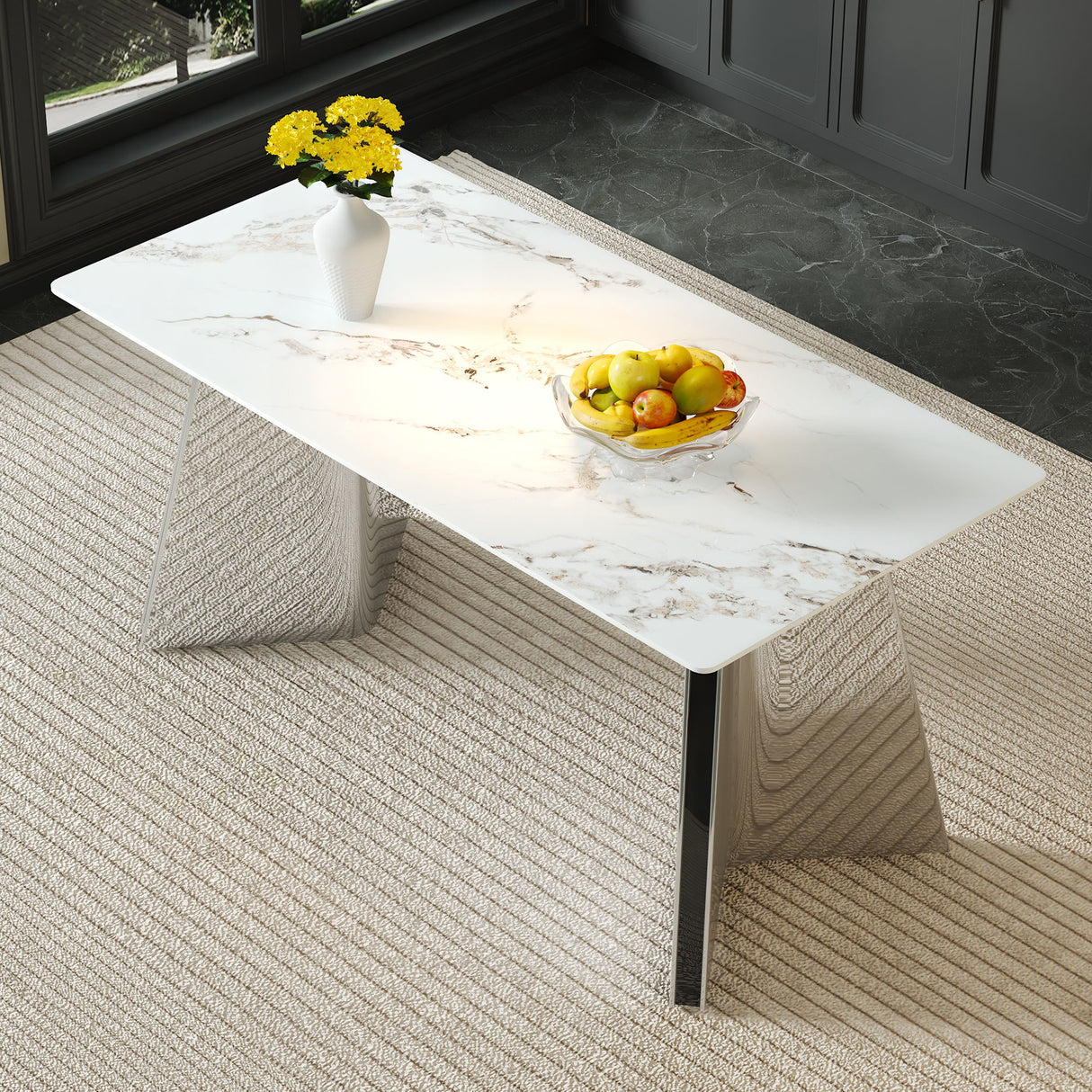 Luxurious Dining Table With Stainless Steel Butterfly Legs, Scratch & Heat Resistant