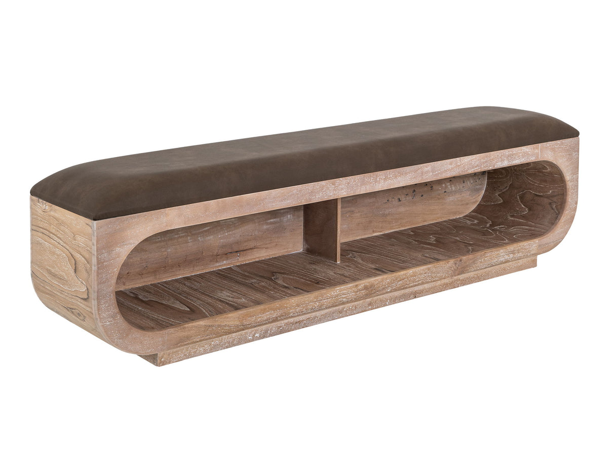 White Balam - Wooden Bench With Cushioned Seat - Ivory White