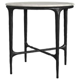Hermas - Round Genuine Marble Top Metal End Side Table - White