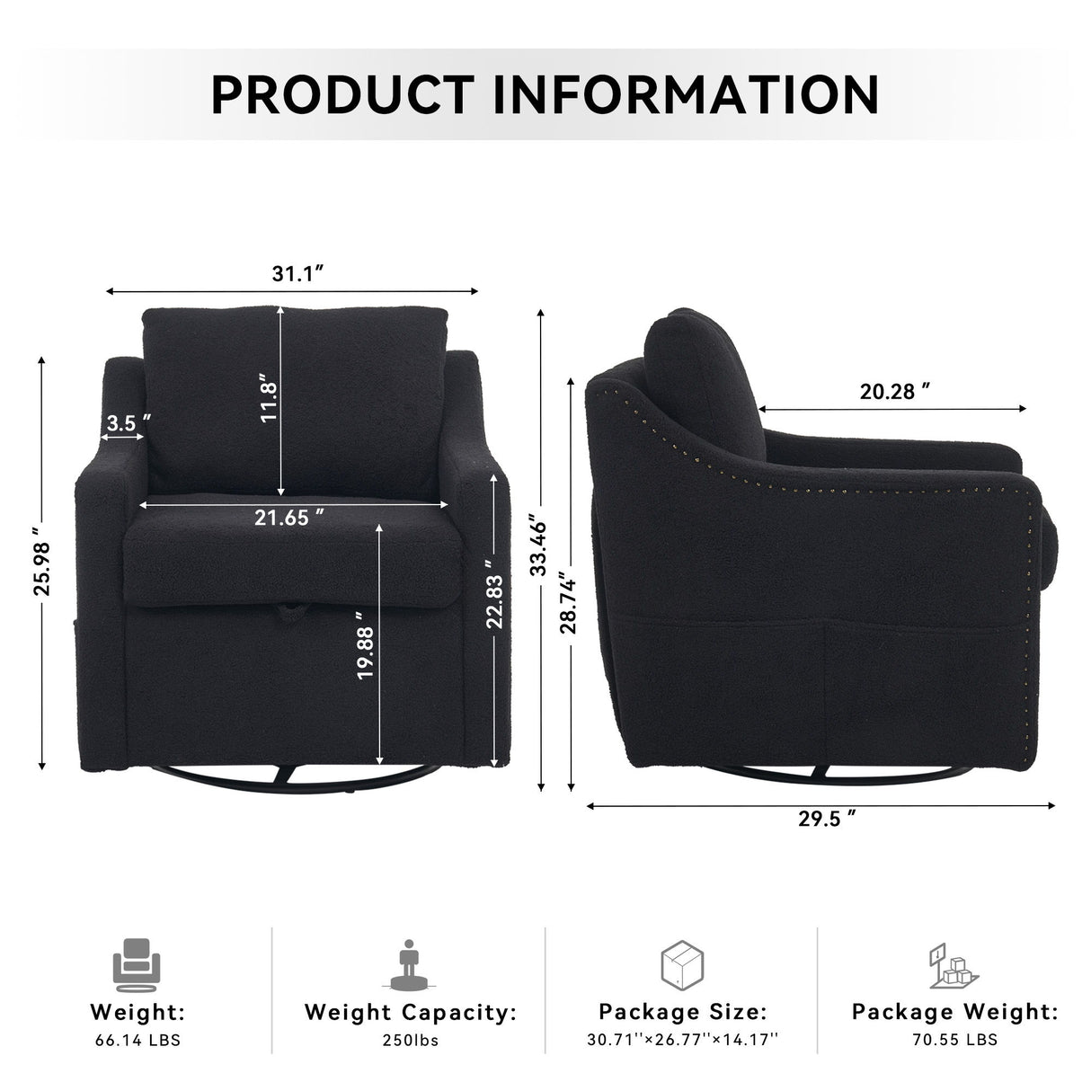 Linen Fabric 360° Swivel Accent Chair With Upholstered Back Pillow And Rivet Armrest