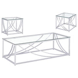 Lille - 3 Piece Glass Top Coffee End Sofa Table Set - Chrome