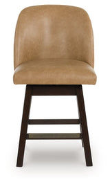 Neymorton - Dark Grayish Brown - Upholstered Swivel Faux Leather Barstool (Set of 2)