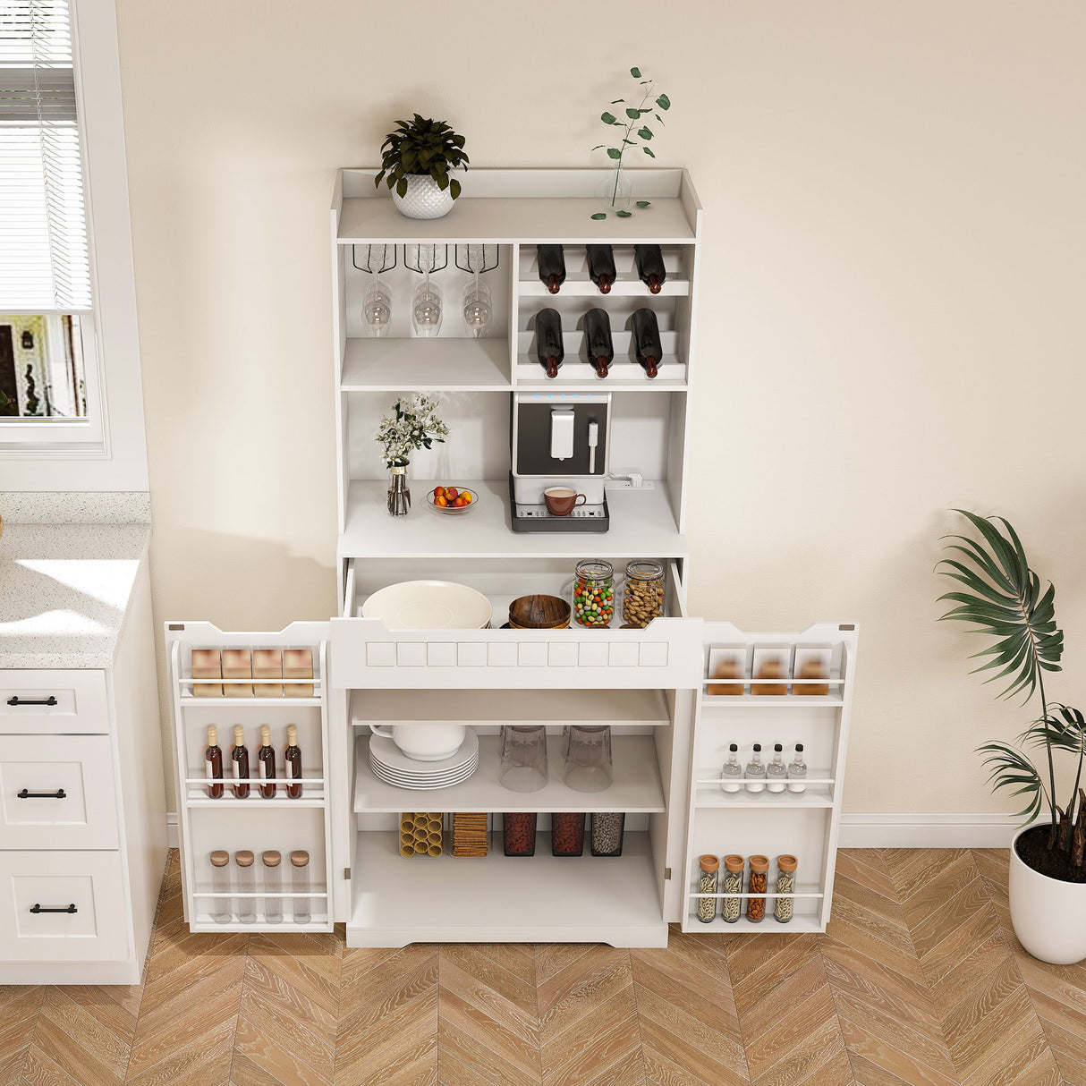 Modern Farmhouse Buffet Cabinet With Hutch Kitchen Storage Sideboard With Drawers & Barn Doors - White