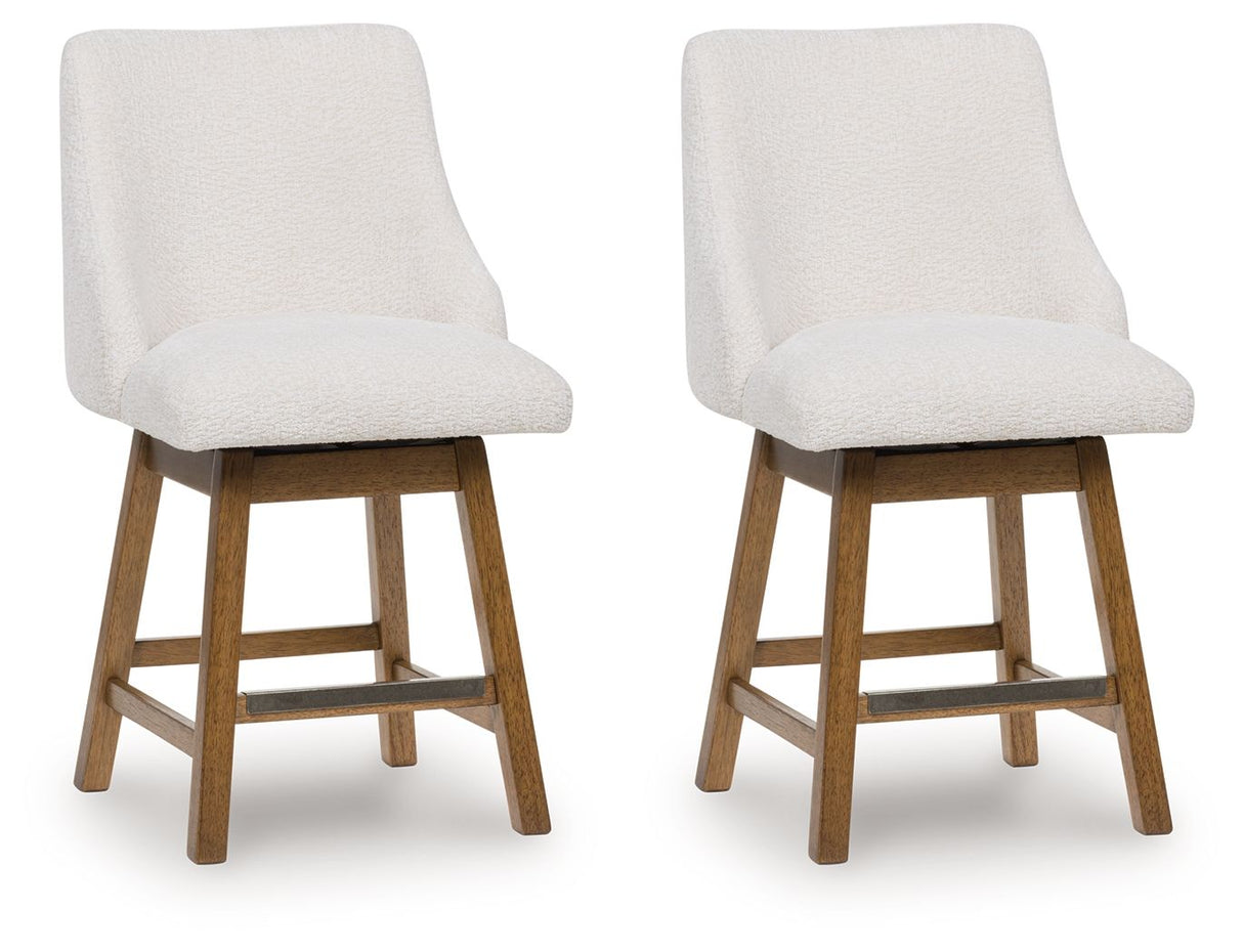 Cabalynn - Oatmeal / Light Brown - Upholstered Swivel Barstool (Set of 2)