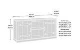 Dimension diagram of modern farmhouse TV stand showing width, height, and depth measurements