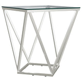 Brittania - Square Glass Top Geometric End Table - Nickel