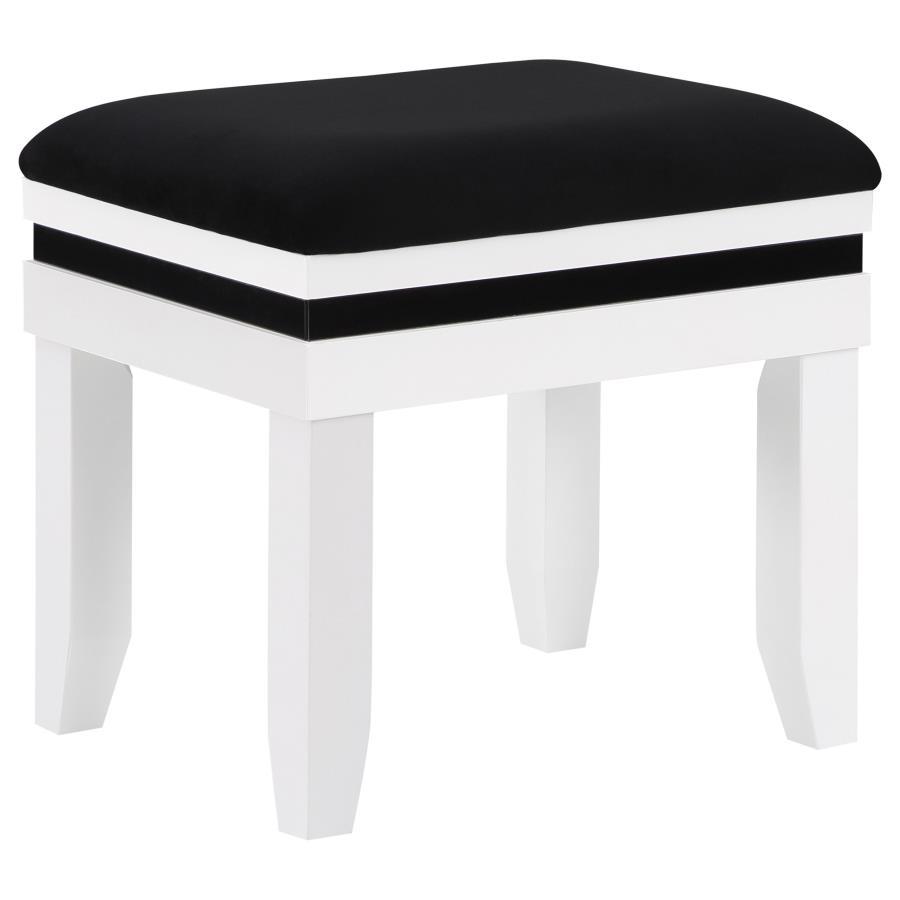 Talei 6-Drawer Vanity Set with Tri-Panel Lighted Mirror, Black & White Modern Glam Makeup Desk with Crystal Knobs and Tapered Legs for Bedroom