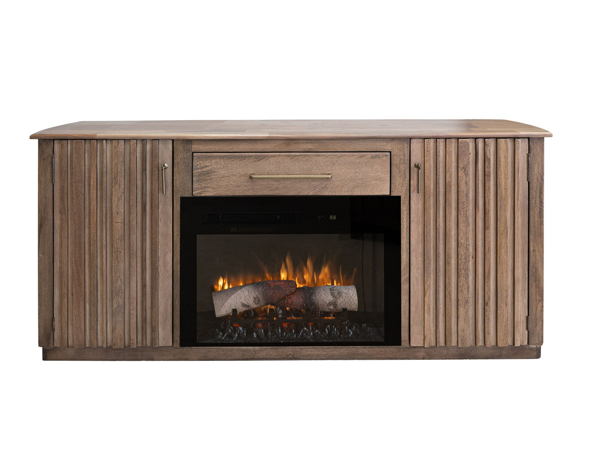 Mezquite 1 Drawer 2 Doors Fireplace TV Stand Solid Mango and Melina Wood Mezquite Brown with Electric Fireplace Features