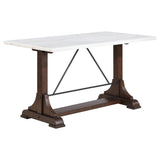 Aldrich - Counter Height Trestle Base Dining Table With Genuine White Marble Top - Dark Brown