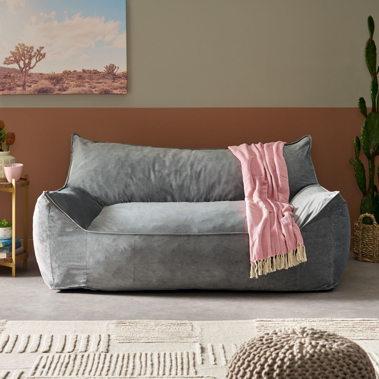 Fila - Velveteen Oversized Seater Bean Bag Chair With Armrests