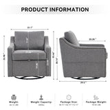 Linen Fabric 360° Swivel Accent Chair With Upholstered Back Pillow And Rivet Armrest